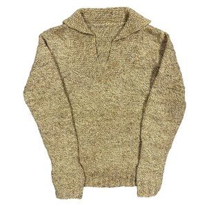 Vintage Hand Knit Collared Chunky Knit Wool Sweater Small